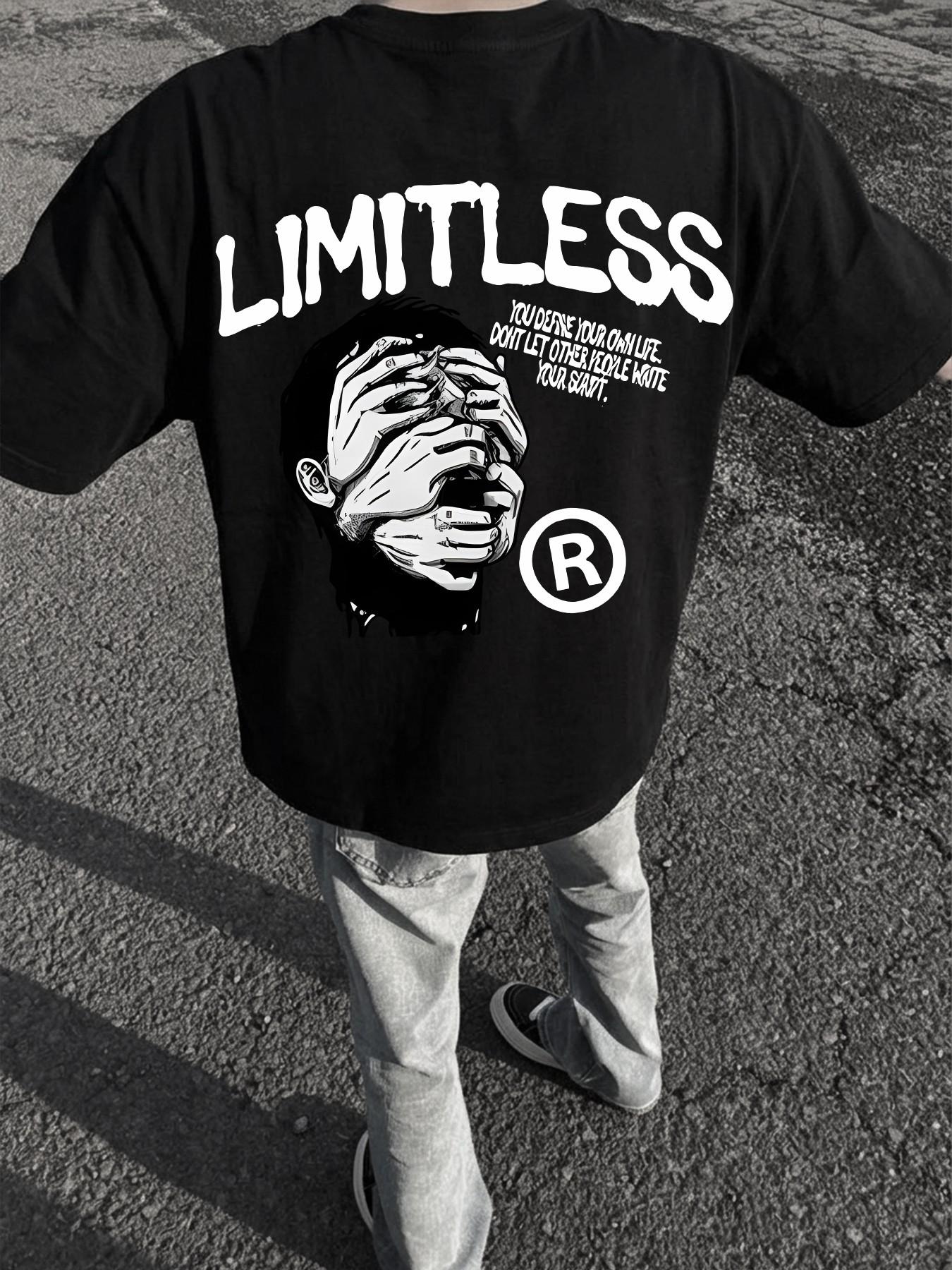 Dark Style Eye-Covering Mouth-Covering Portrait T-Shirt, American Hip-Hop Oversize Loose Short Sleeve, Trendy Limitless Statement Top