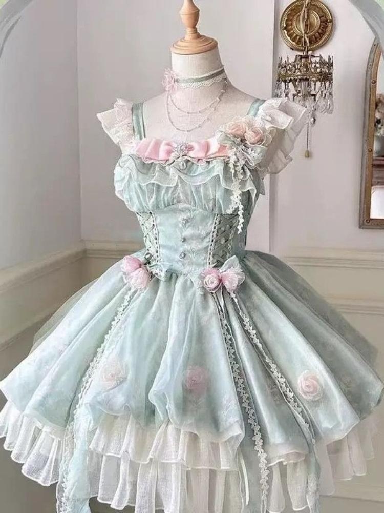 Sweet Japanese Lolita Strap Dress Lace Bow Kawaii Cosplay Party Daily Elegant Soft Chiffon Afternoon Tea Jsk Outfits 2026 Summer