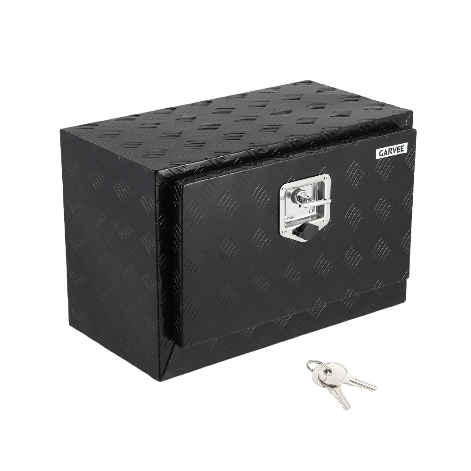 Garvee  Lockable Aluminum Underbody Truck Tool Box – 24" x 14" x 16" Diamond Plate, Heavy Duty, Waterproof, T-Handle Fastener & Keys – For Pickup, Trailer, Van, Flatbed – Side Opening, Includes Chain & Lock, 610x355x406mm, Silver