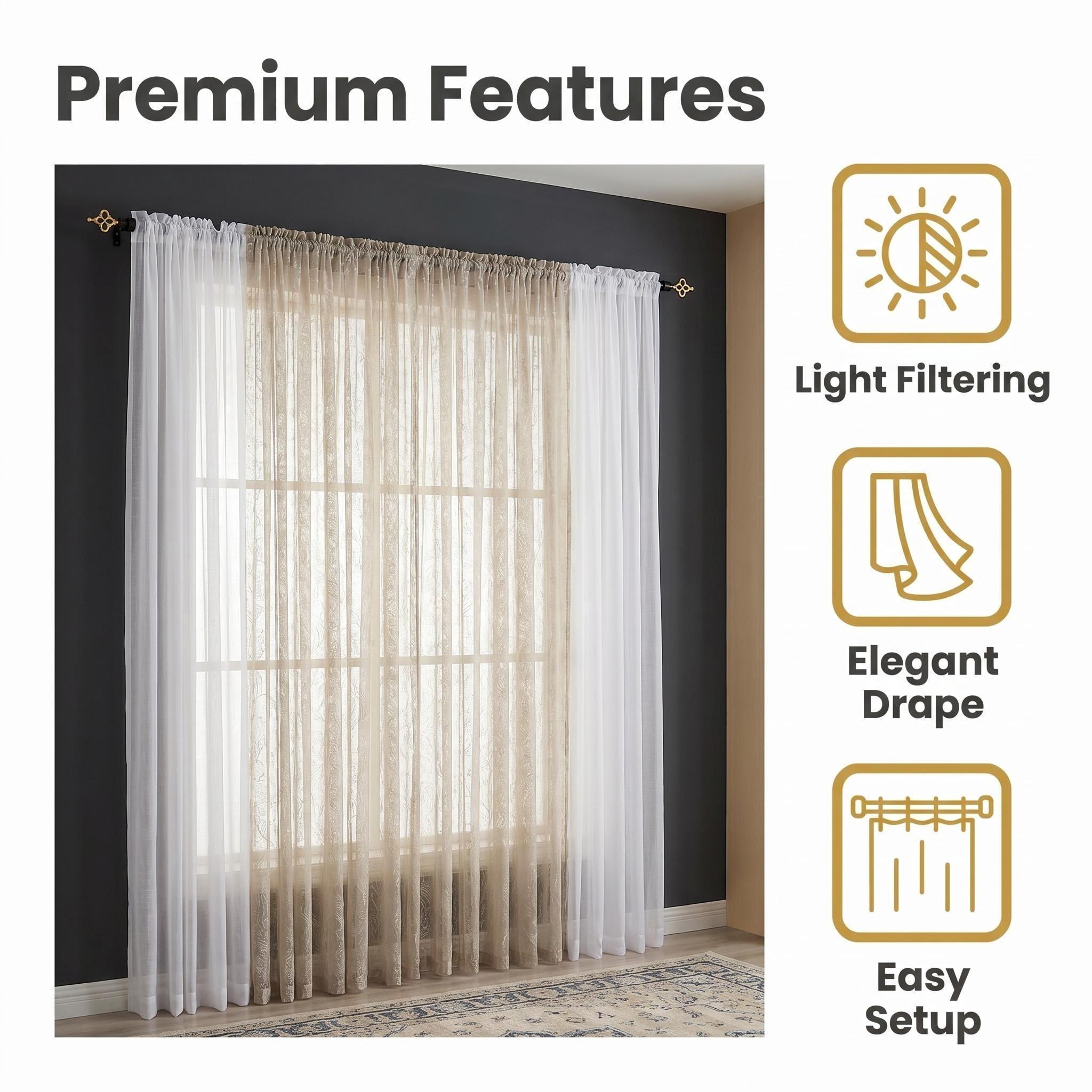 6-Panel Rod Pocket Window Drape Set (52"x84") - Durable, Dustproof, Breathable, Anti-Shrink, Fade-Resistant Flat Weave, 4 Foil Silver Metallic Sheers, 2 Linen Texture Chenille Semi-Sheers, Easy Installation, for Bedrooms/Living Rooms (FT5001 L39), Rust