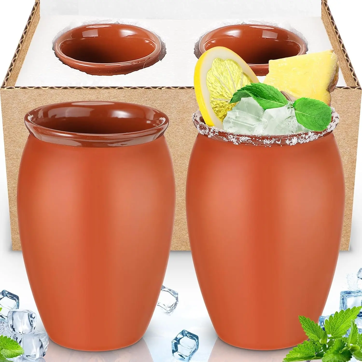 2 Pcs 12 oz Cantaritos De Barro Mexicanos Cantaritos Shooters Taco Tuesday Mexican Clay Cup Cocktail Cups for Tequila Margaritas Mojitos Tazas