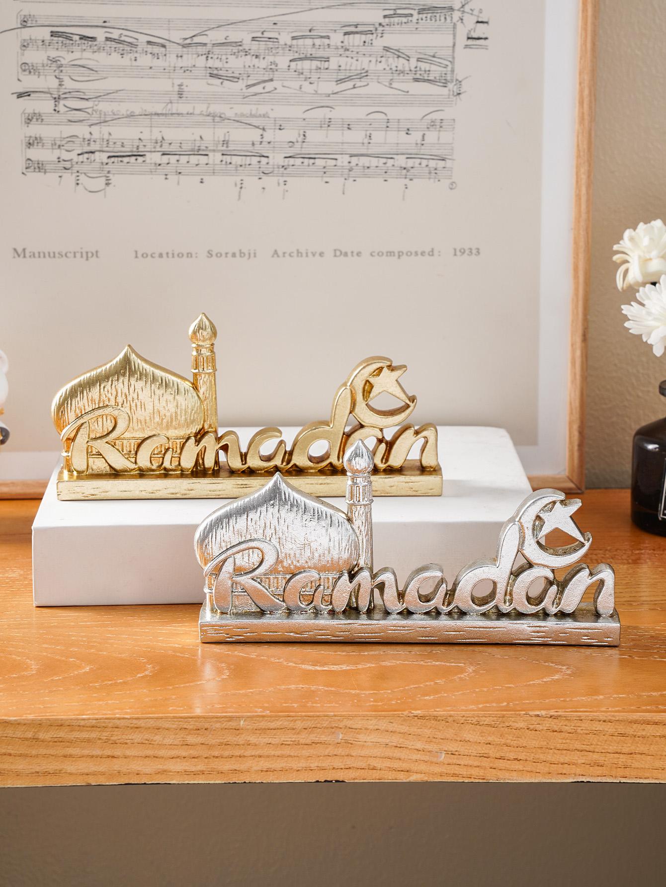 Resin Ramadan Letter Decoration, Silver-Colored Vintage Design Festival Ornament, Stylish Religious Decor, Religious Home Decor, Gift for Eid Mubarak & Hajj
