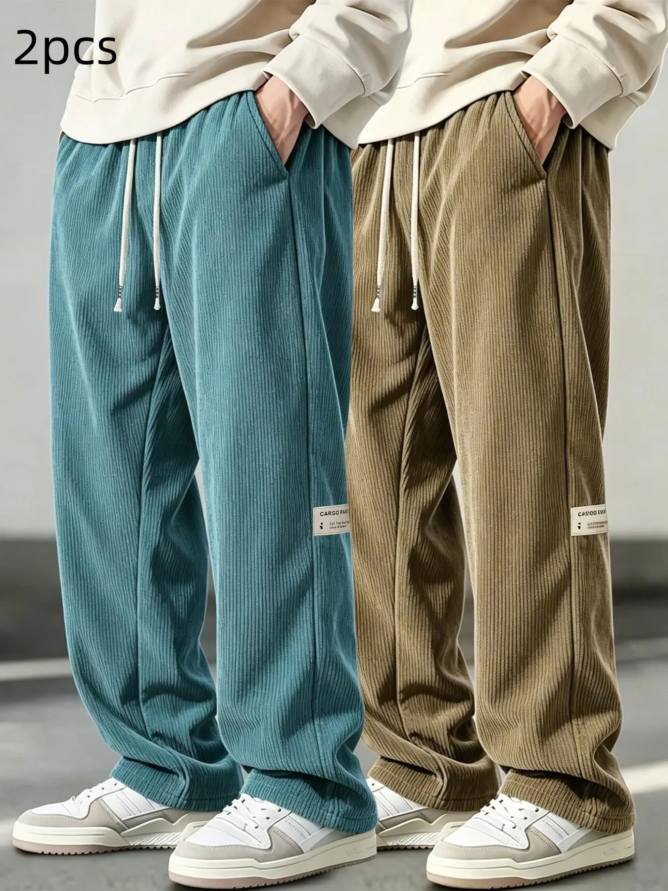 Men's Vintage Corduroy Chill Casual Pants, Loose Fit, Drawstring Elastic Waist, Slant Pockets, Ideal for Daily Wear and Outdoor Activities