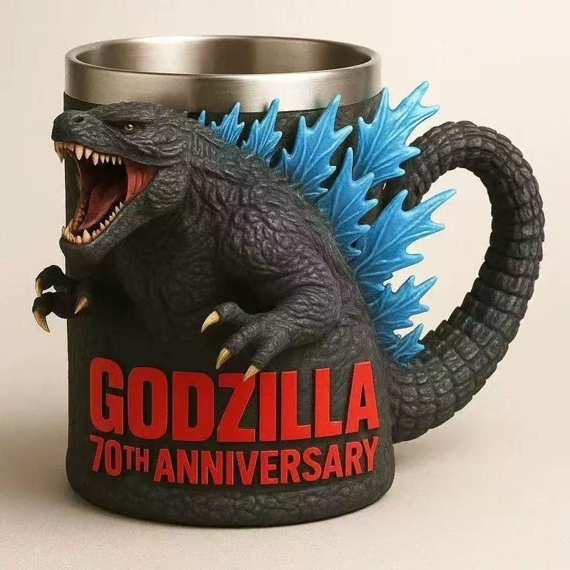 New Godzilla 70th Anniversary 3D Mug, Resin Commemorative Cup, Decorative Gift, 13cm Collectible Item, Perfect for Fans