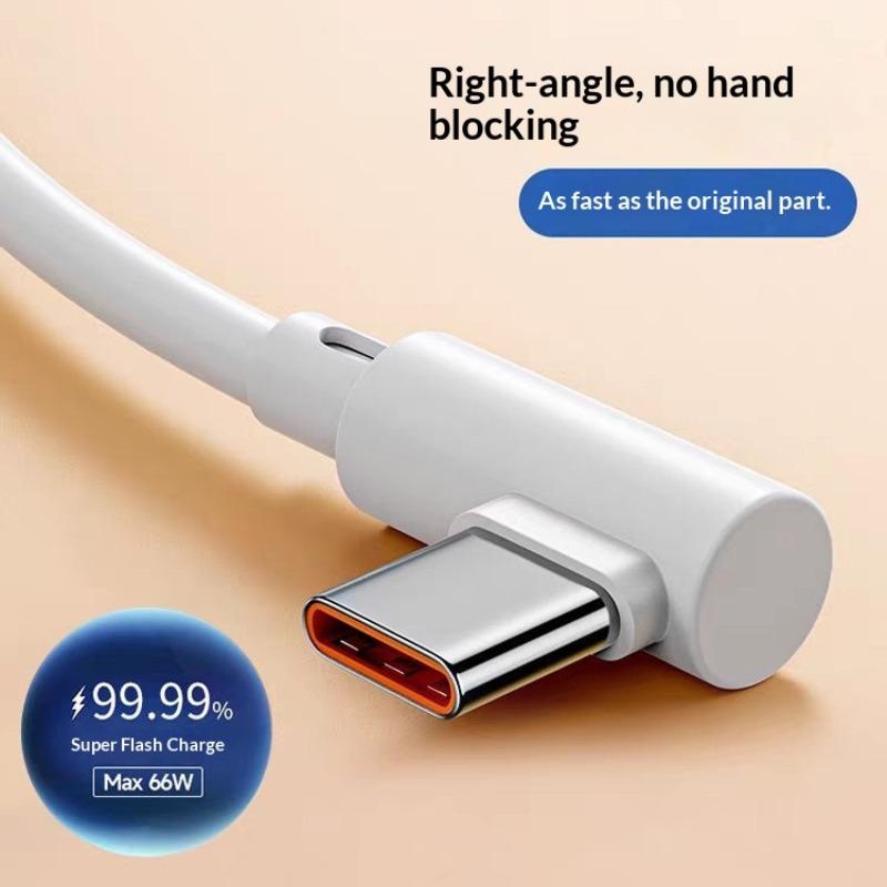 Type-C Data Cable Super Fast Charge 66w Extended Single Bend 6a Quick Charging Phone Charger Line Gaming Console Accessories