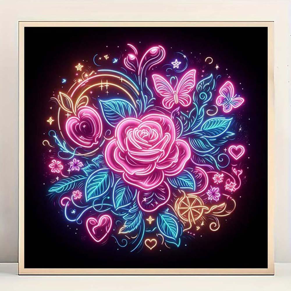 5D DIY Full Drill Round Diamond Painting Kit - Rose, Butterfly Mosaic Canvas DIY Wall Art, Home Wall Decoration
