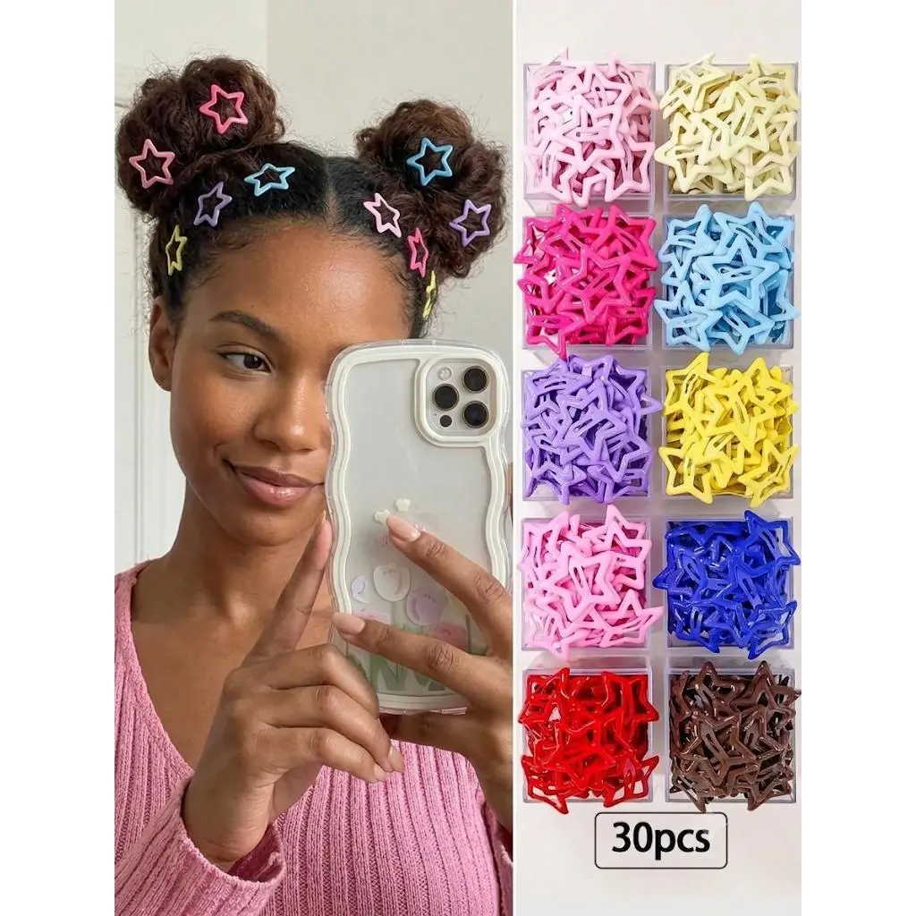 30-90 Piece Colorful Dopamine Hair Accessory Set, Fashion Hair Accessories, Sparkling Star Hair Clips, Cute Princess Flat Hair Clips for Daily Wear and School tiktokshopbacktoschool