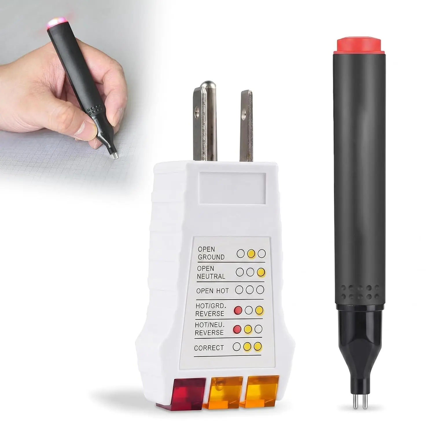 Outlet Tester with Electrical Test Pen, 3 Slot Receptacle Tester(White)