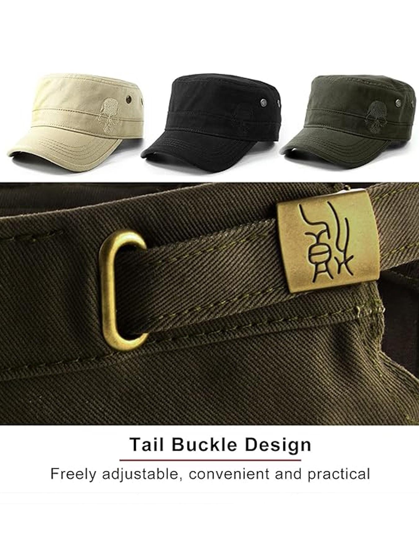 3Pack Cadet Caps Army Military Hats Washed Cotton Flat Top Hats Military Style Patrol Hat Adjustable Veteran Cap for Men