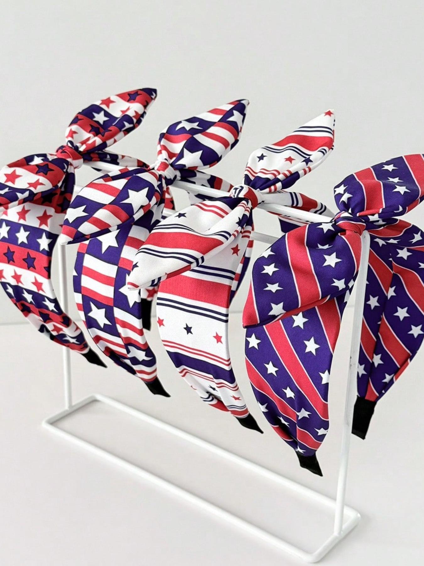 4pcs Women's Independence Day Hairbands, Striped Cute Strawberry, Fun Youthful Style, High Elastic Durable, Girl Influencer Photo Accessories