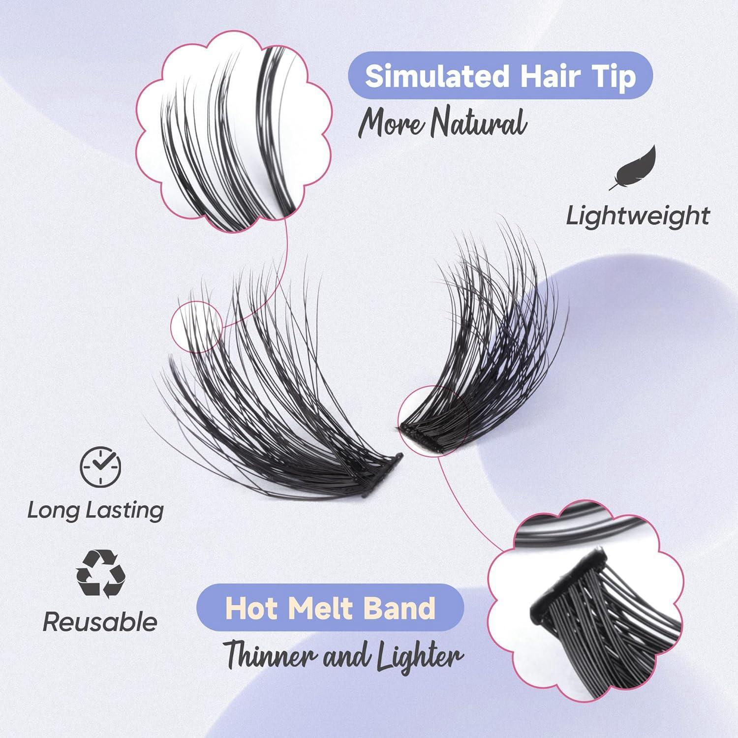 Summer Natural Look Lash Clusters Extensions Set, DIY Cluster Lash, Volume False Eyelashes & Eyelash Tweezers & Eyelash Glue & Lash Remover, Professional Makeup Accessories for Women, Back To School Lashes Extension Kit