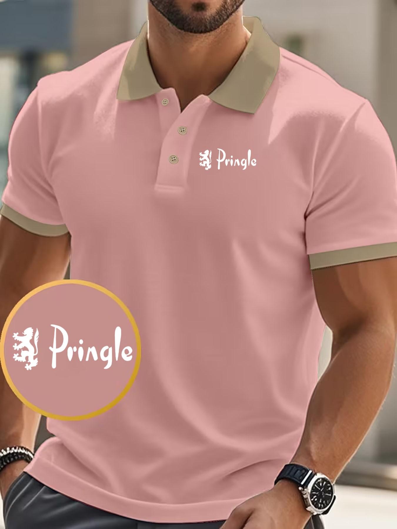 Men's Pringle Scottish Lion Emblem Polo Shirt, Breathable Cotton Slim Fit, Casual Business Style, Ideal for Golf, Commute, Office