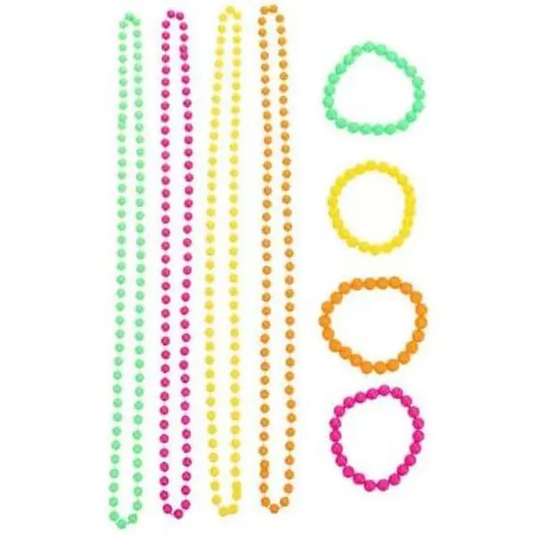 8 count Neon Beaded Necklace Bracelet Set 70s 80s Neon Beads Necklace  Neons Bead Bracelet for Women Men Dancing Party