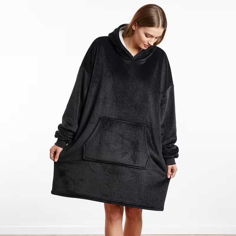 Comfortable Loose Fit Hooded Sweatshirt Blanket, Winter Warm Plaid Flannel Wrap, Pocket Design, Perfect Christmas Gift