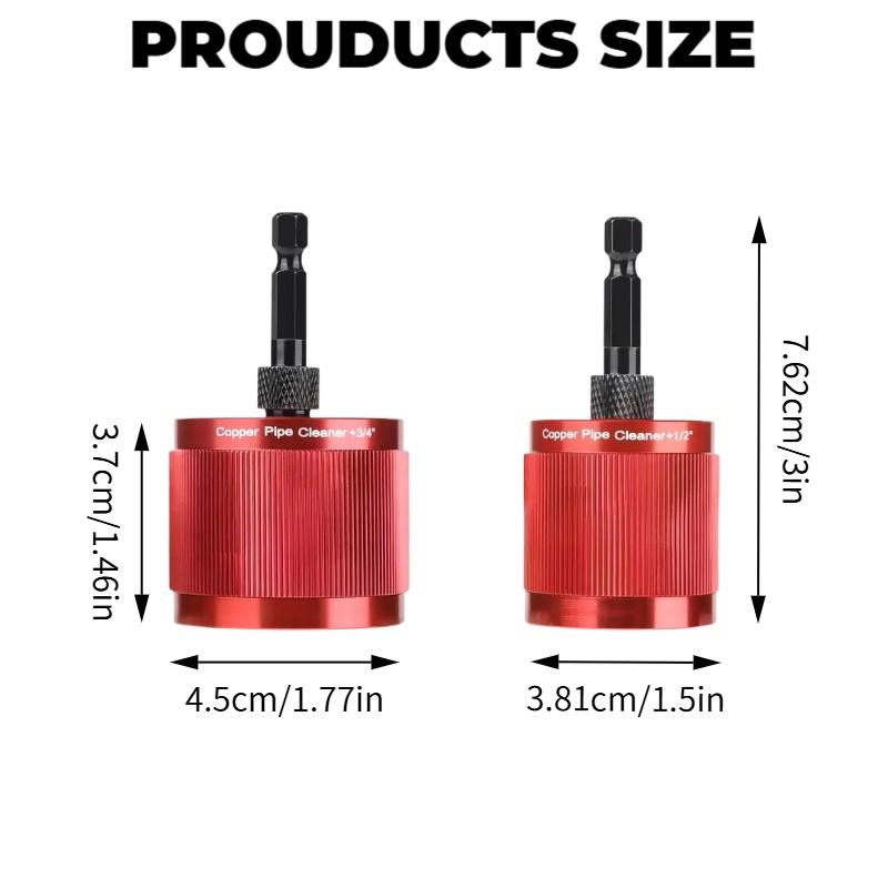 Set of 2 Metal Copper Pipe Brush Cleaning Tools (3/4 inch & 1/2 inch) with Removable 1/4" Hex Handle Home Tool Kit Set DIY Tools for Cleaning Rust, Stains and Paint on Copper Pipes-YY0