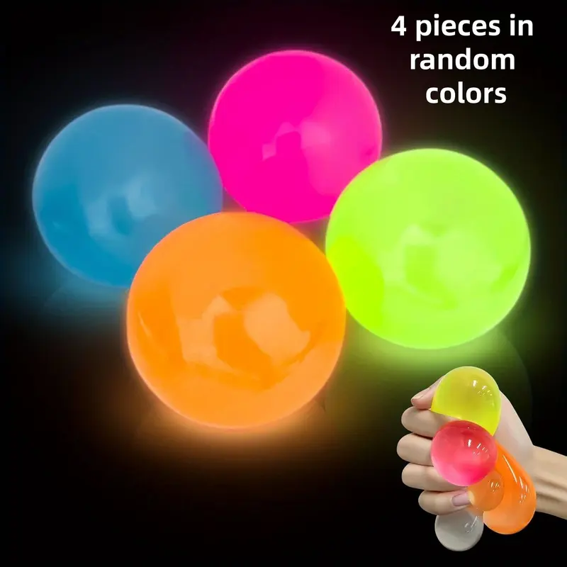 4 Pack Glow-In-The-Dark Sticky Balls, Ceiling Stick-On Light-Up Balls, Party Decorations, Perfect for Parties, Events, Festivals