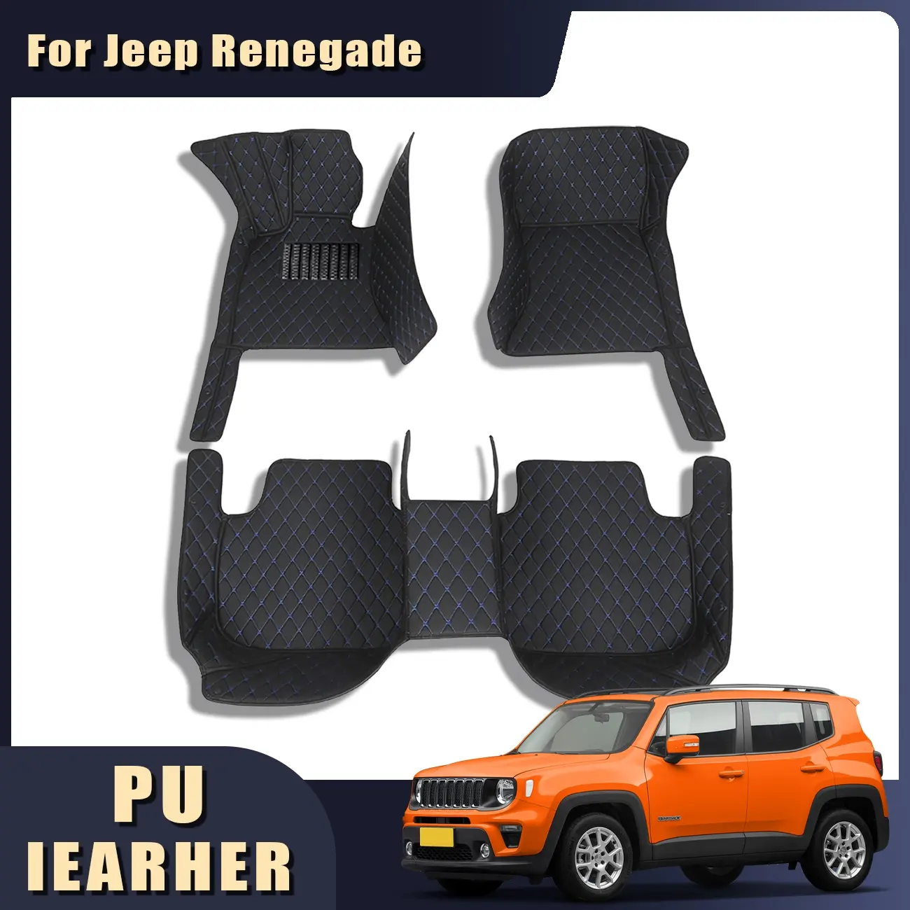 For Jeep Renegade-2016-2018 Left wheel drive car floor mat, made of PU leather material and equipped with 360 degree high edge protection, with a non jamming throttle design, suitable for heavy weather, detachable and easy to clean