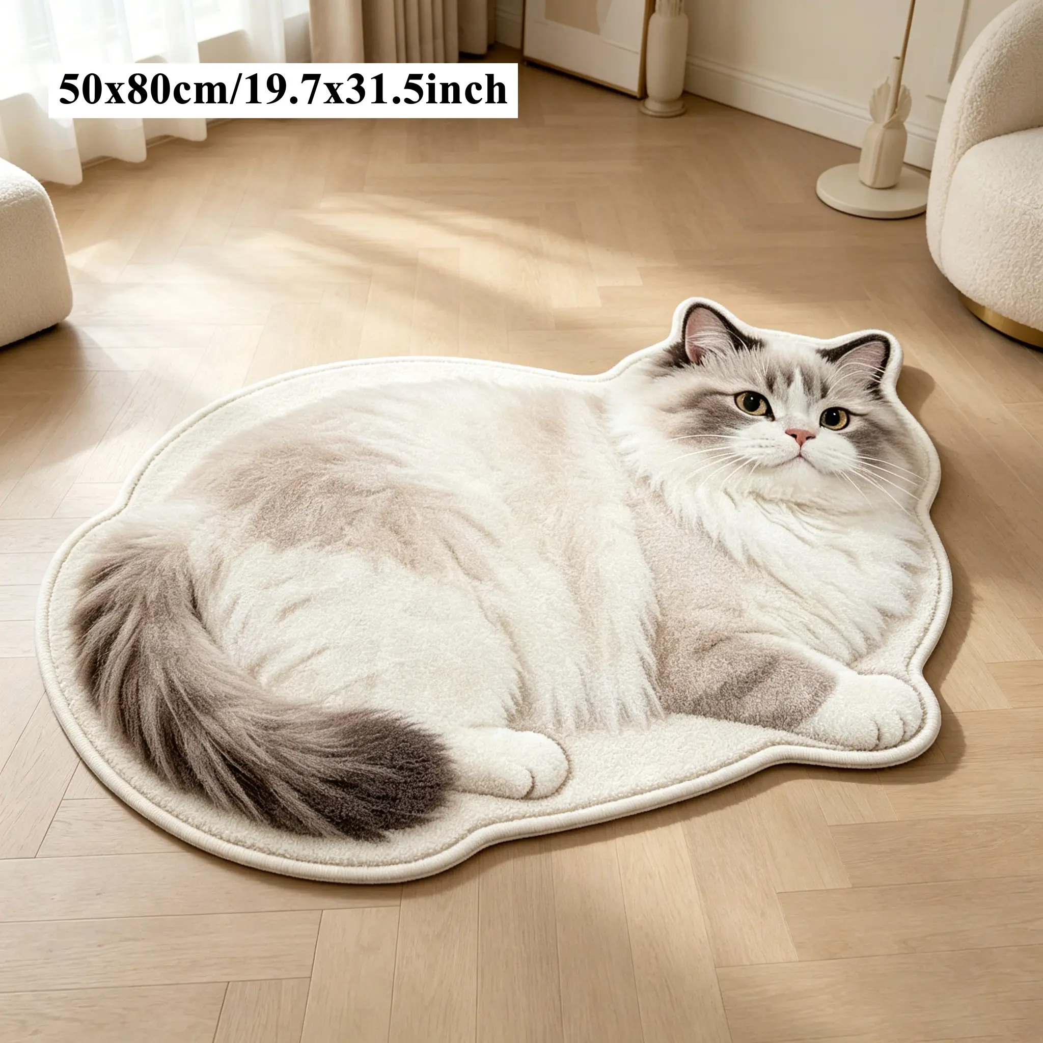 Soft Cute Cat Shape Rug, Hand Wash Only, Indoor Use, Perfect for Living Room, Bedroom, Study, Bathroom, Kitchen, Hallway Decor