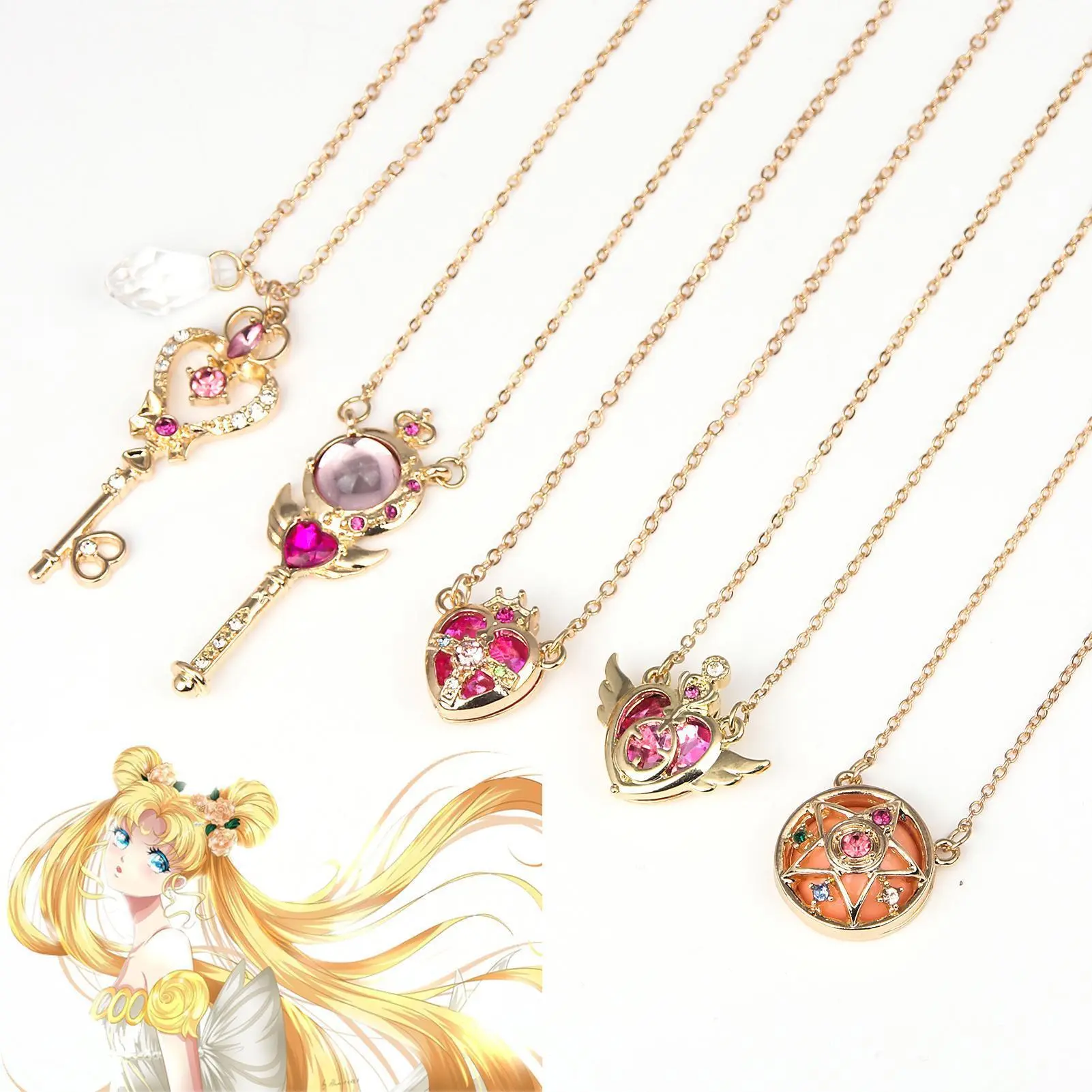 Anime Cute Moon Tsukino Usagi Necklace for Women Girl Cartoon Enamel Magic Necklace Aino Minako Cosplay Jewelry Gifts