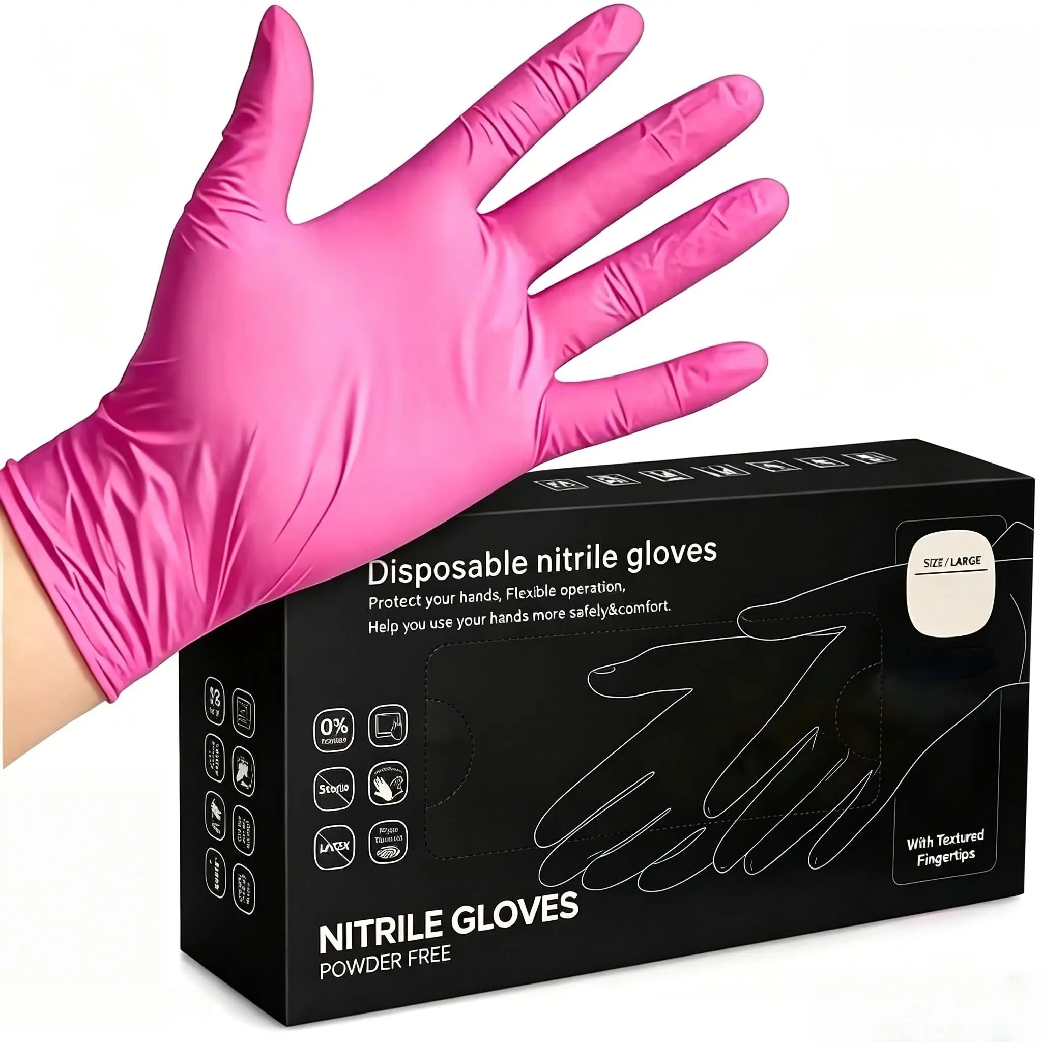 pink Disposable Gloves Powder-Free Latex-Free Clean and Waterproof Wear Resistant Cleaning Box Hand Nitrile Material Nitrile Rubber Gloves