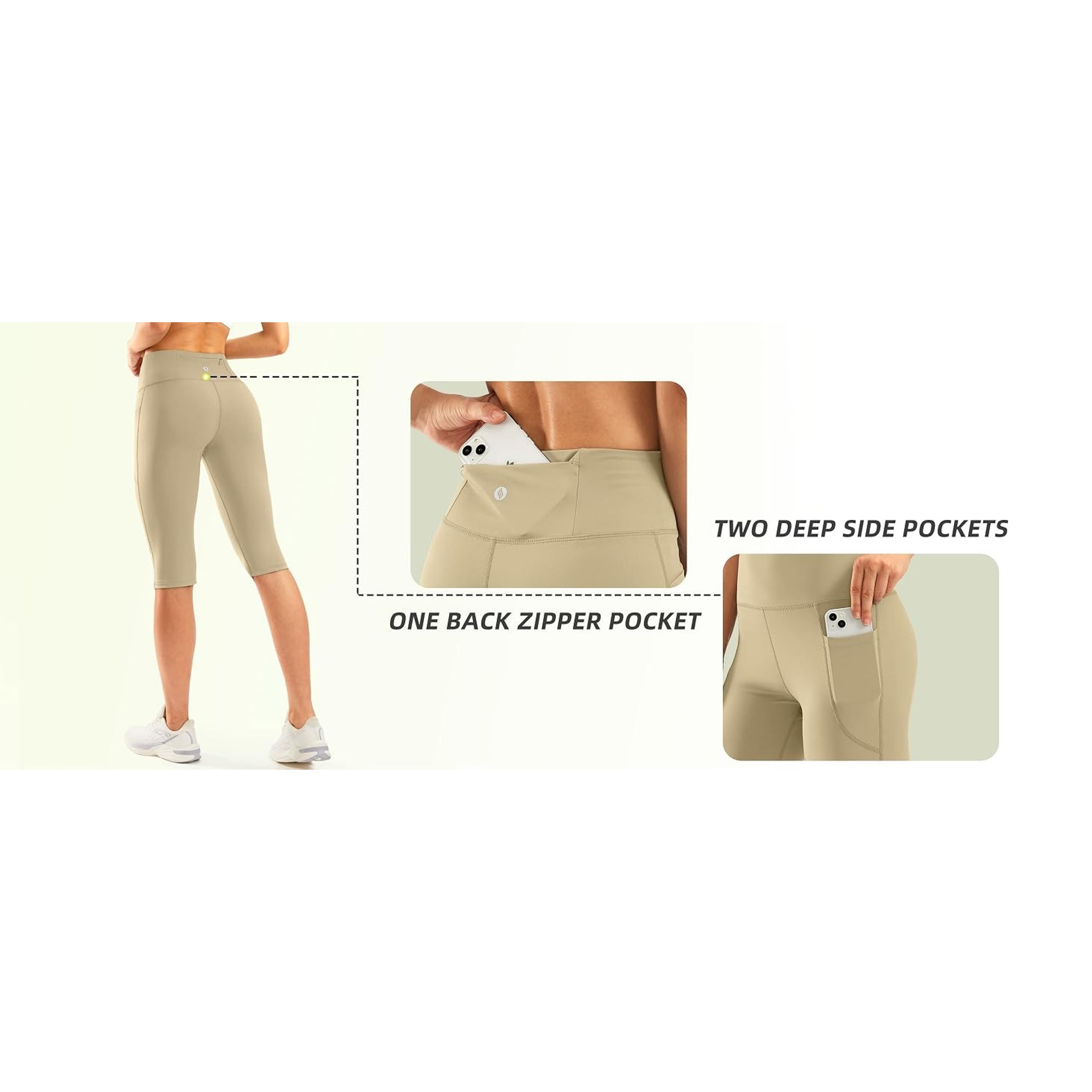 Women's High Waisted Knee Length Capri Leggings with Pockets for Workout Exercise YogaGift