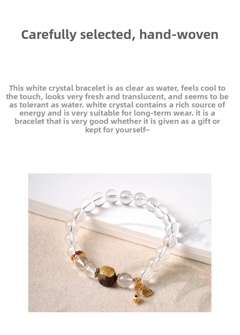 [Peace Balance] crystal bracelet, white crystal white phantom quartz agarwood, unisex, daily wear gift, 10mm beads natural stone gold accents, peace balance harmony symbol
