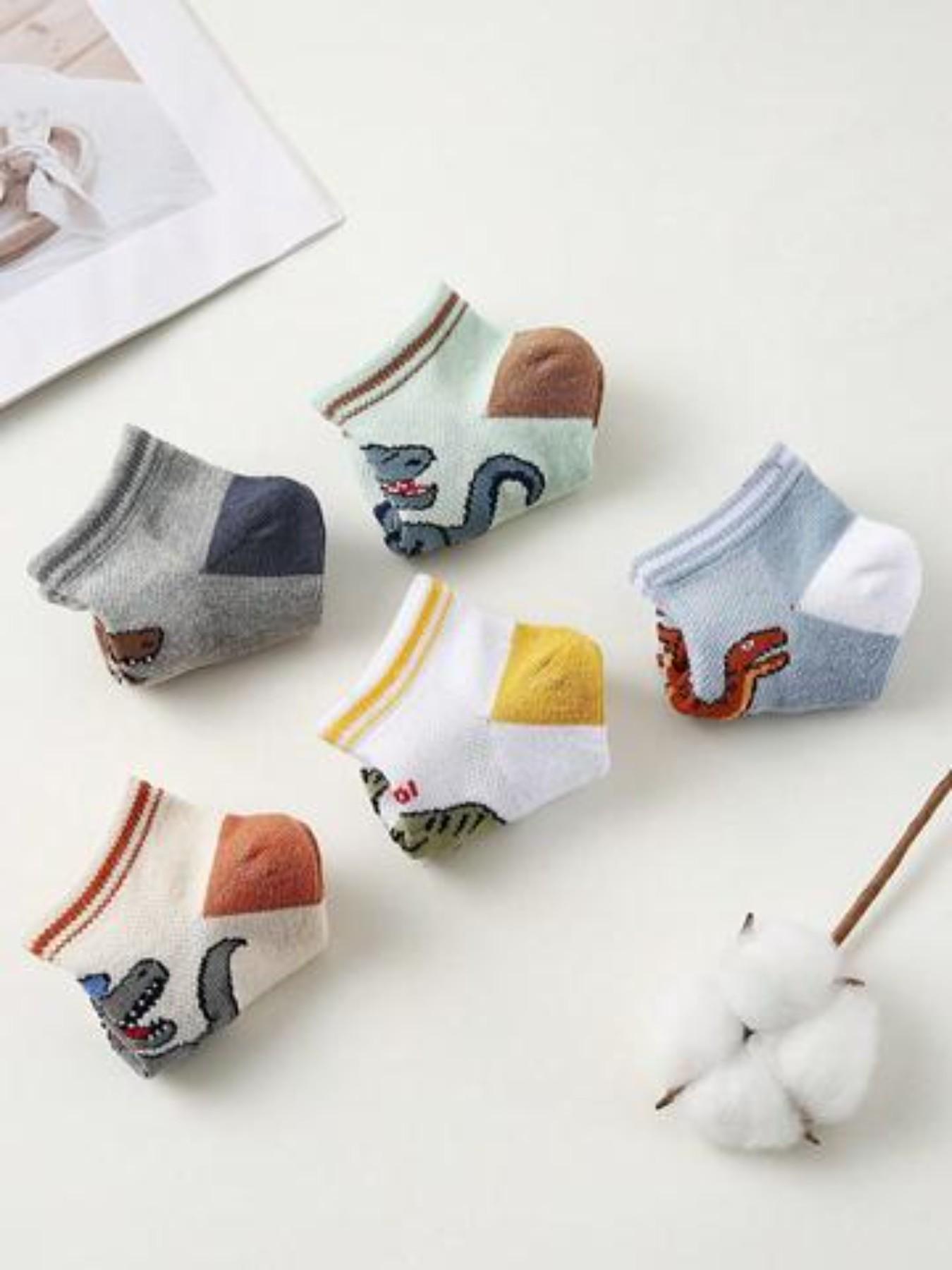 10 Pairs Kids Socks, Spring Summer Mesh Socks, Boy Cartoon Dinosaur Ankle Socks, Soft Comfortable Breathable Short Socks, Casual Daily Wear