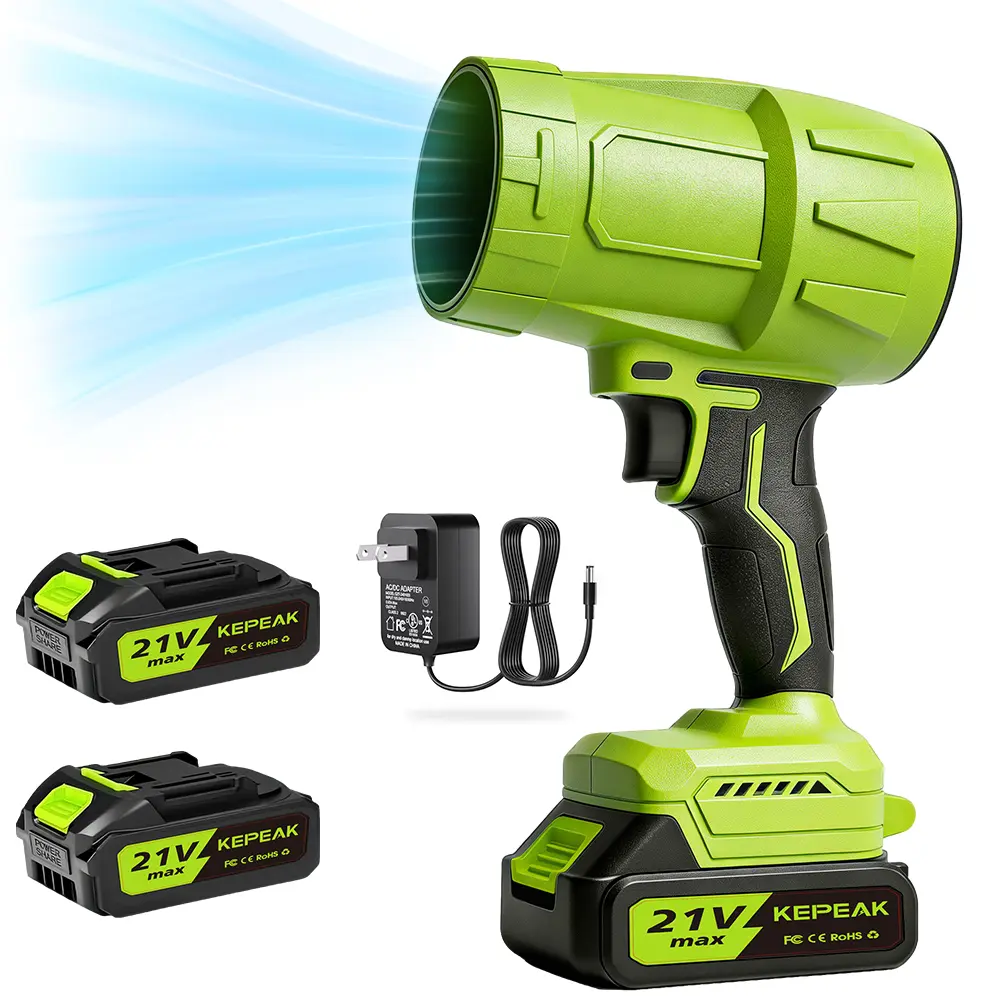 Electric Cordless Air Duster Blower Work Tool - 2 Batteries, Stepless Speed Turbo Airflow, Heat-Resistant Tools and Gadgets for Car Drying, Keyboard Cleaning, Car Detailing