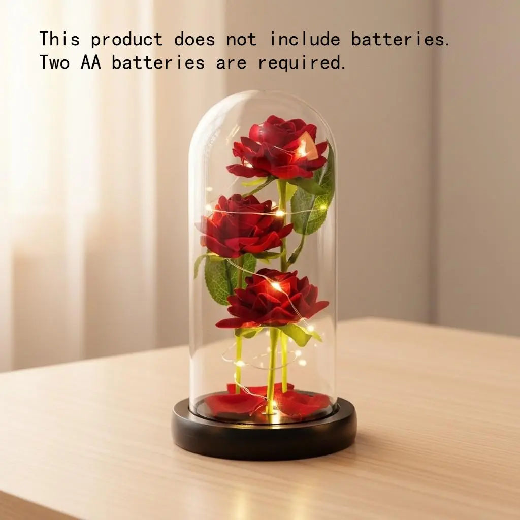 Eternal flower glass cover wholesale simulation rose glowing glass cover Valentine's Day Christmas gift