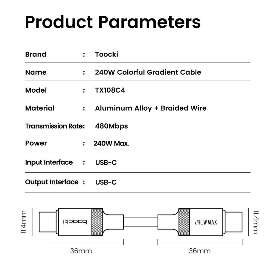 Toocki 240W Colorful Gradient Type C to Type C Cable PD 3.1 QC4.0 Ultra-High Power USB C Cable For Xiaomi Samsung iPhone 17 16 15 MacBook Laptop Fast Charging Data Cord Toocki 240W Colorful Gradient Type C to Type C Cable PD 3.1 QC4.0 Ultra-High Power USB C Cable For Xiaomi Samsung iPhone 17 16 15 MacBook Laptop Fast Charging Data Cord