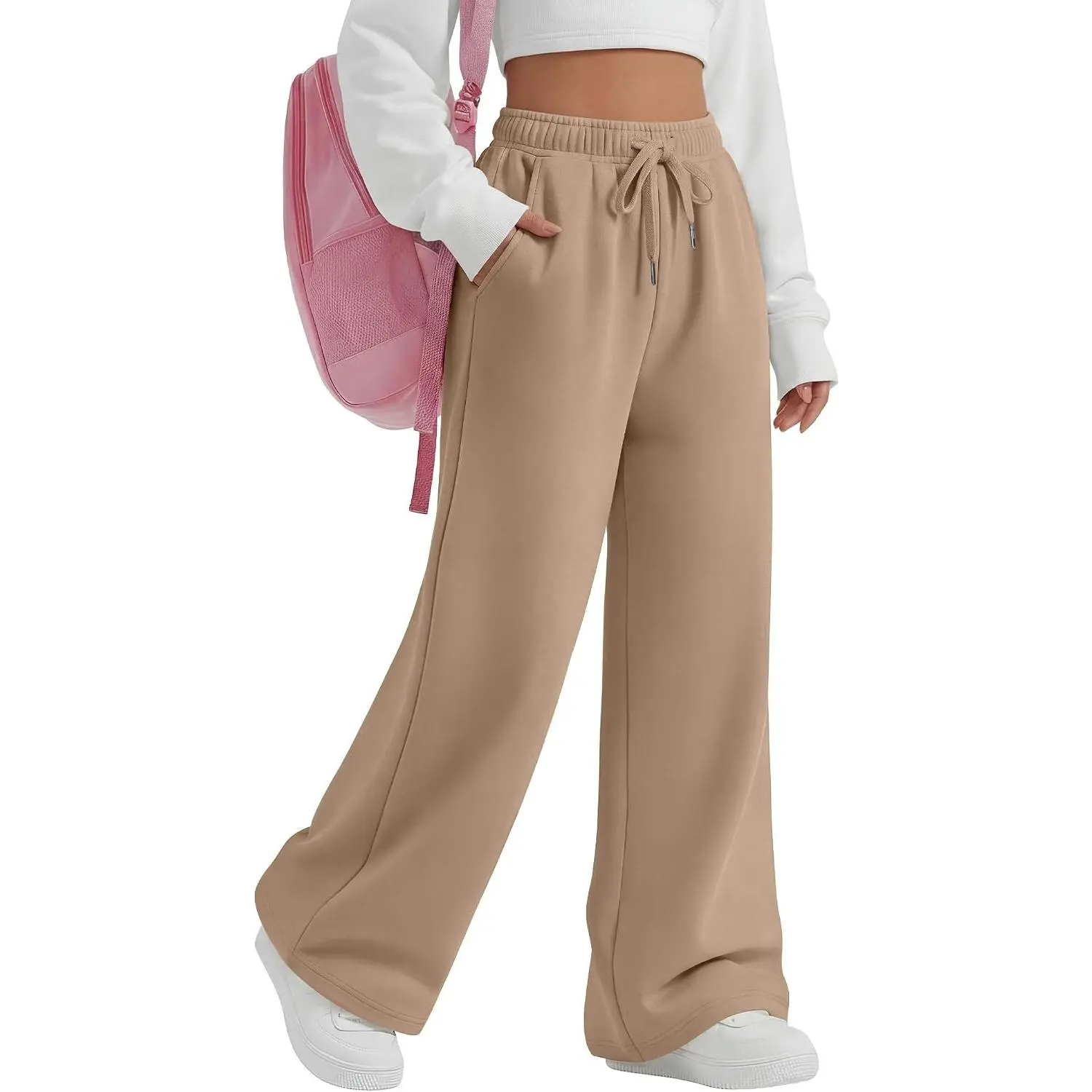 Girls Sweatpants Wide Leg Drawstring Baggy Kids Pants Open Bottom Casual Loose Teen Joggers with Pockets 5-16Y