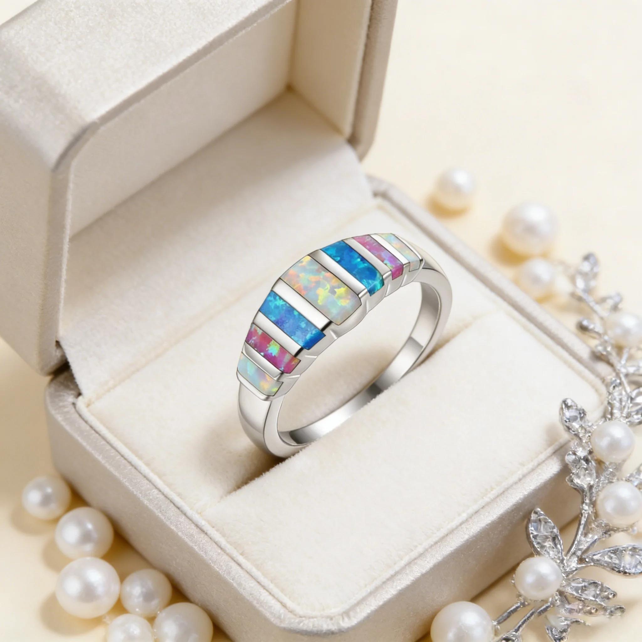 Boho Stackable Statement Ring Unique Colorful Jewelry,Colorful Fire Opal Wedding Ring for Women Fashionable Jewelry Gift