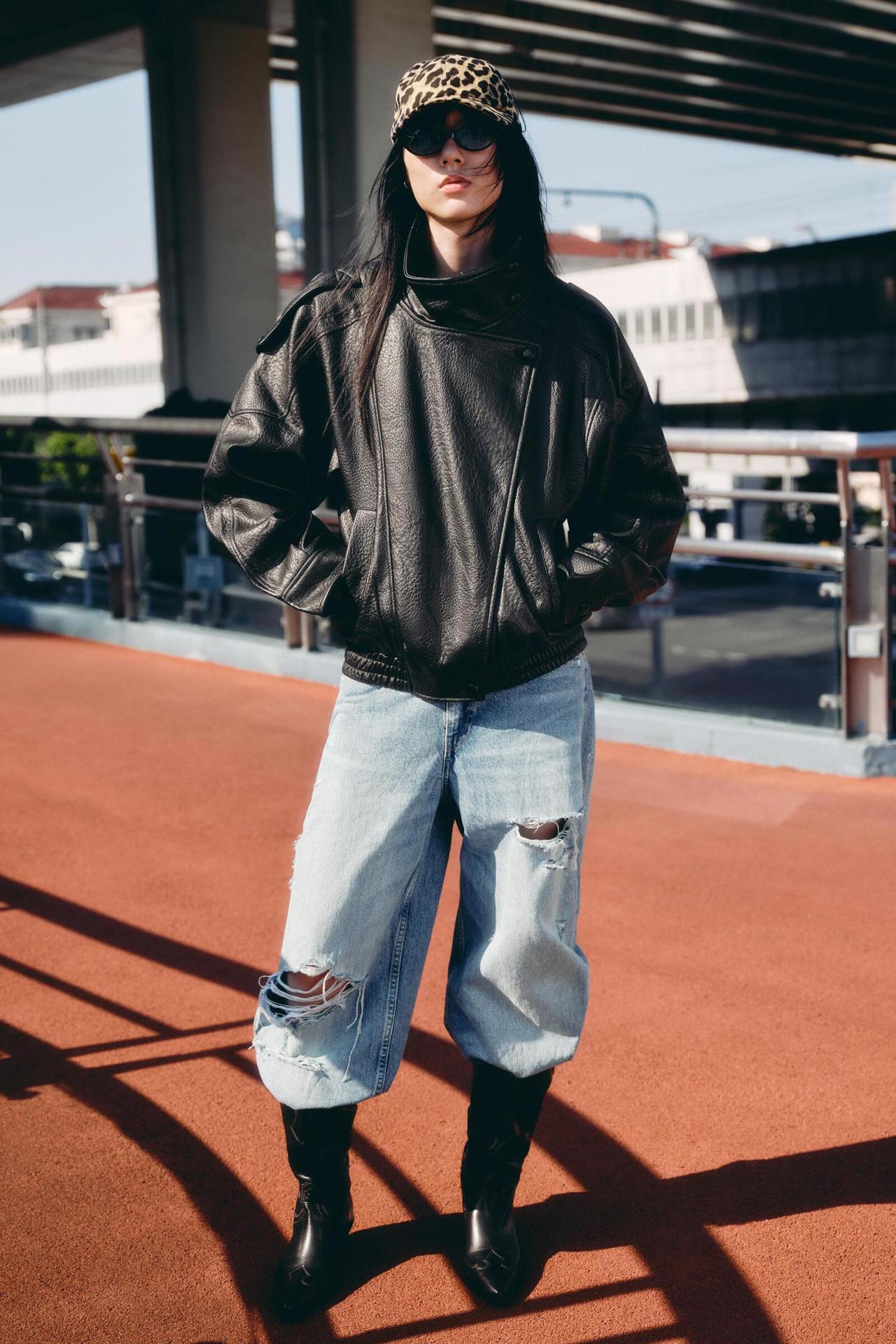 Faux Leather Stand Collar Oversized Moto Jacket, Elastic Hem Motorcycle Streetwear, Casual Long Sleeve Water- and Wind-Resistant Outerwear for Spring & Fall, Ladies Clothes for Daily Wear, Chic Outerwear, Coats