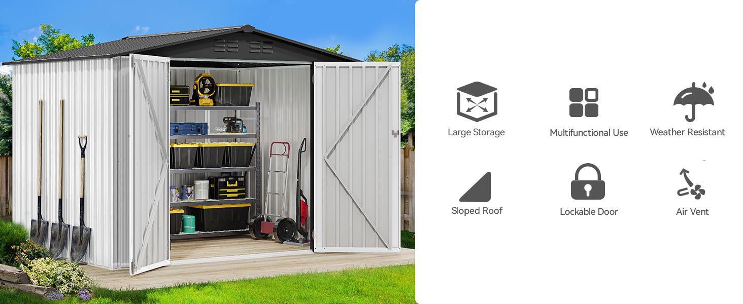 Yitahome 8x6FT Outdoor Storage Shed, Matel Tool Shed with Secure Entrances & Air Circulation for Patio, Lawn, and Backyard, Ideal for Storing Garden Gear, Lawn Tools, and Bikes Yitahome 8x6FT Outdoor Storage Shed, Matel Tool Shed with Secure Entrances & Air Circulation for Patio, Lawn, and Backyard, Ideal for Storing Garden Gear, Lawn Tools, and Bikes