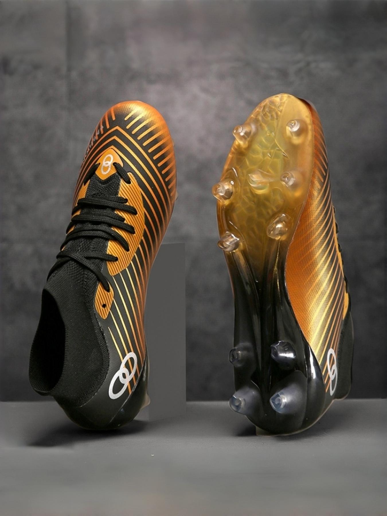 1 Pair Unisex Professional High Top Sock Football Match Shoes Soft Lining Lightweight Breathable Rubber Grip Outsole For Natural Grass