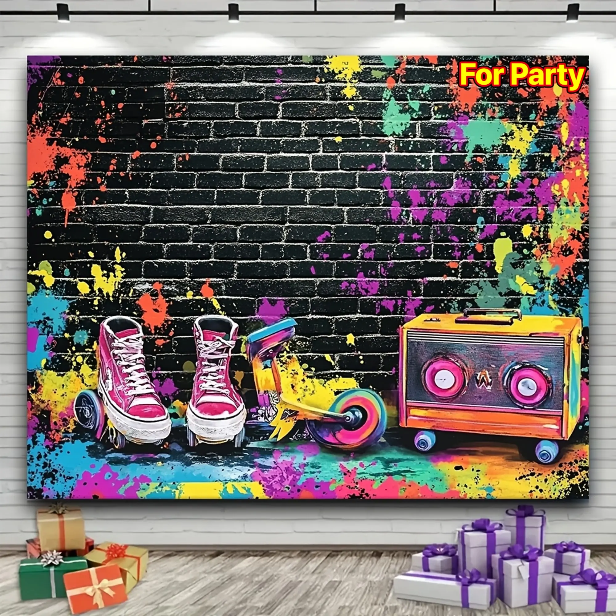 Retro Neon Party Backdrop,  Banner, Themed Wall Decoration for The 80S And 90S, Seasonal Photography Background, Suitable for Camera Rooms And Studio Setups