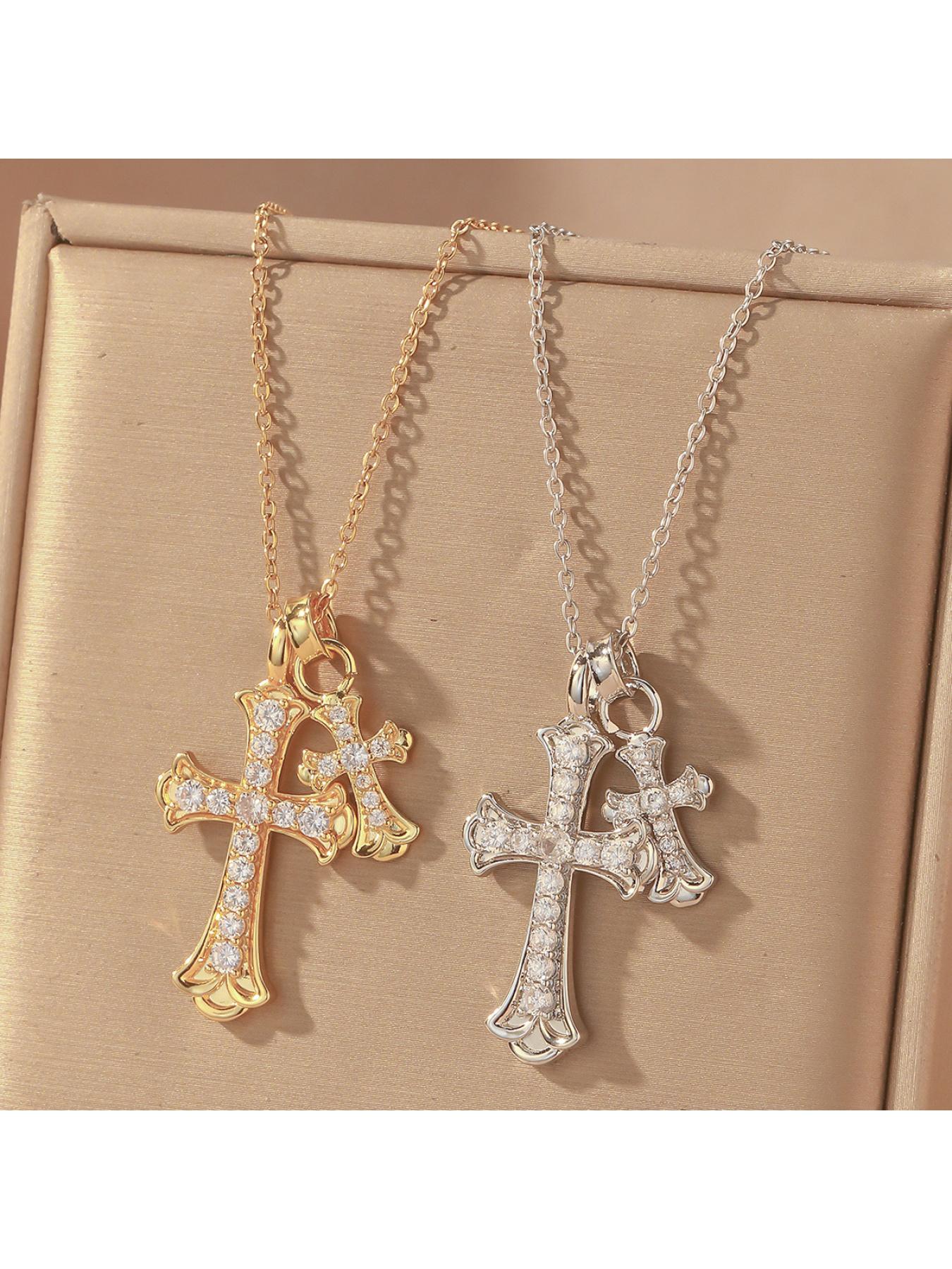 Women's Internet celebrity double cross necklace, niche design, light luxury, versatile, personalized, sweet and cool, versatile pendant collarbone chain