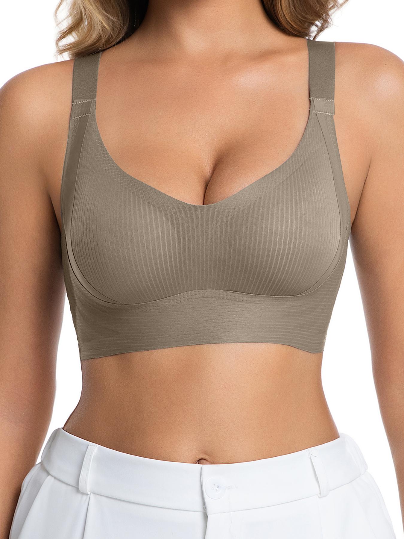 3/4PCS Ribbed Push-UpSeamless Bra Set Soft Comfortable SolidFour-breasted Adjustable Straps Wire-FreeSupport for Daily Wear Ultra-Soft BreathableFabric Bralette for Women Full Coverage S/M/L/XL/XXL