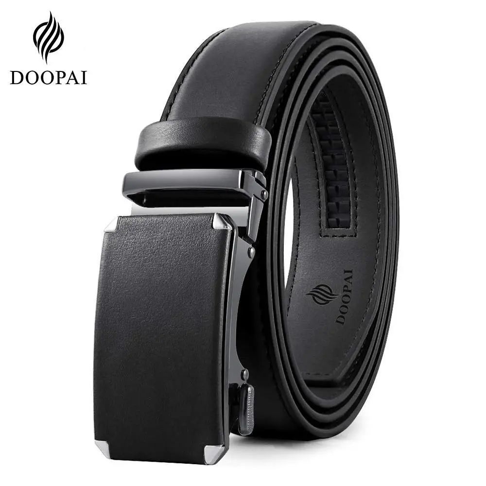 DOOPAI Mens Ratchet Belt 2 Pack Genuine Leather Dress Belt Adjustable Automatic Buckle Cut to Fit Golf Fathers Day Gift for Men