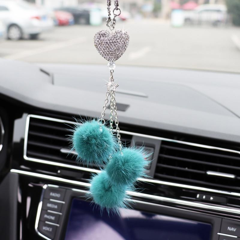 Fluffy Heart Rearview Mirror Charm, Cute Fuzzy Car Accessories for Women, Aesthetic Car Interior Hanging Decoration, Gift for Her