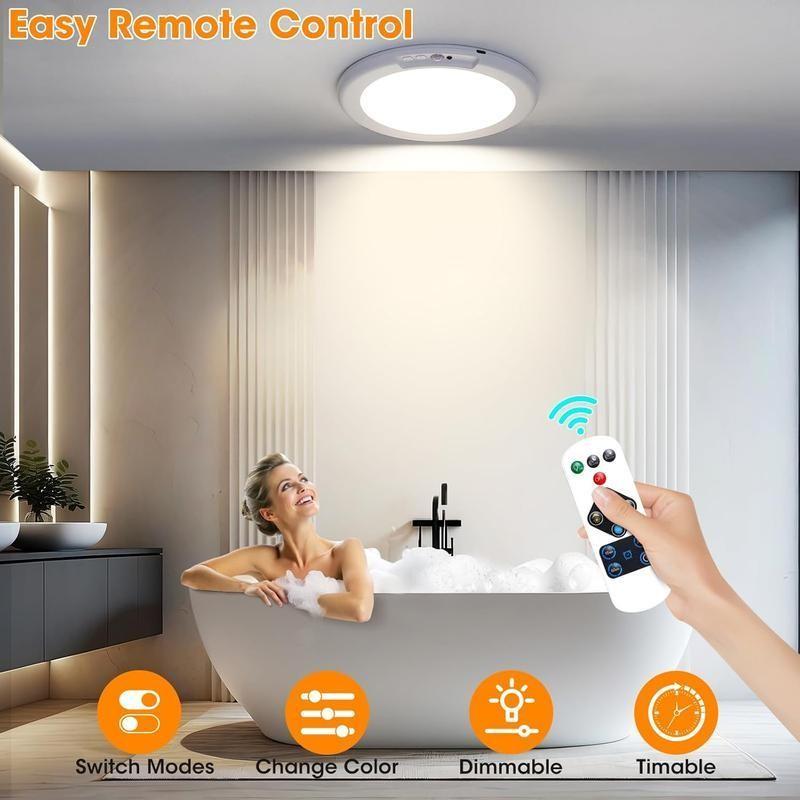 Rechargeable Motion Sensor Ceiling Light with Remote - Magnetic Wireless Ceiling Light Battery Powered for Closet Shower Stairs Shed Hallway Porch Patio ect,Suitable for various scenarios, easy to install