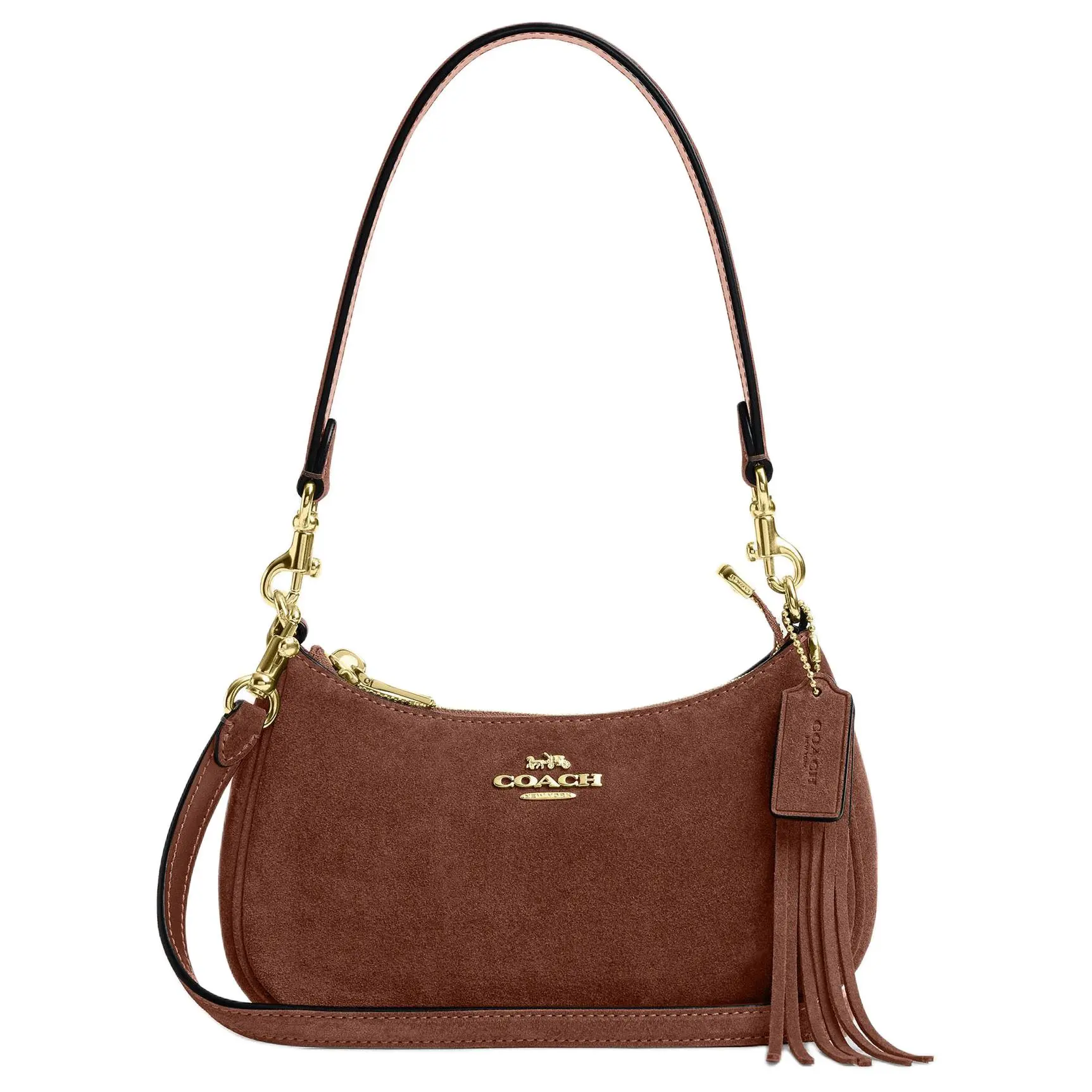 COACH Teri 19 Fringe-Decorated Satchel with Gold Hardware, Genuine Leather, Small Crossbody Bag for Women, Vintage Brown