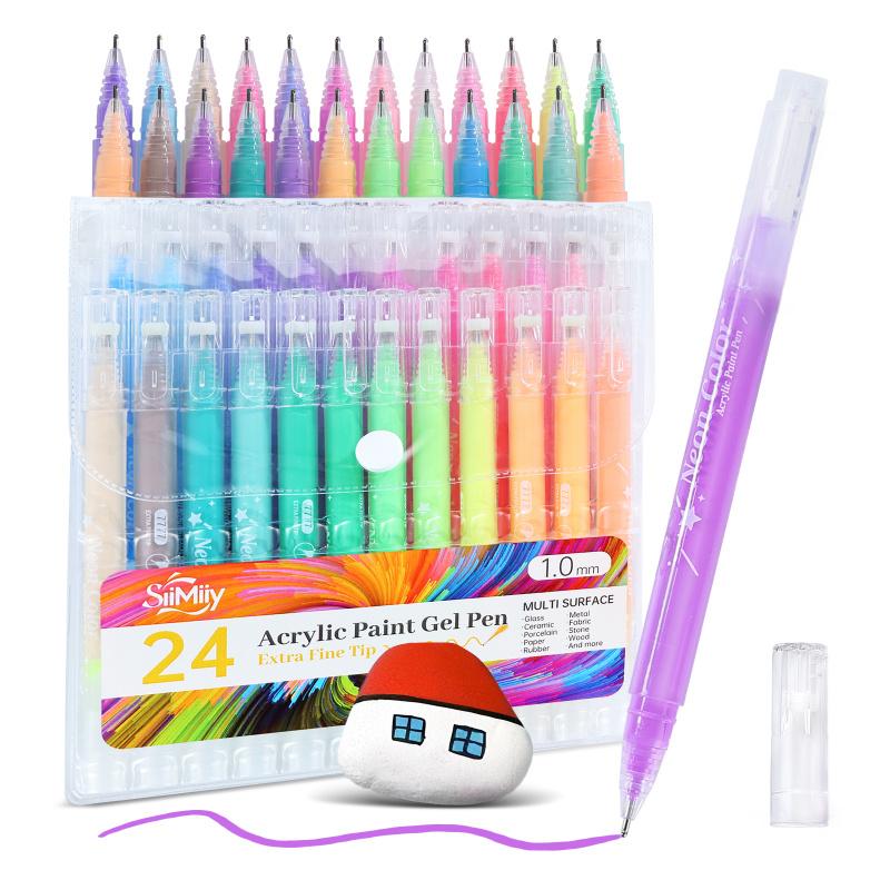 SiiMiiy Multicolor Acrylic Gel Pens, 1.0 mm Fine Point Assorted Colors Acrylic Paint Pens, Acrylic Painting Pen, Drawing Gel Pen for Coloring, Note Taking, Journaling Crafts Art Supplies, No Bleeding