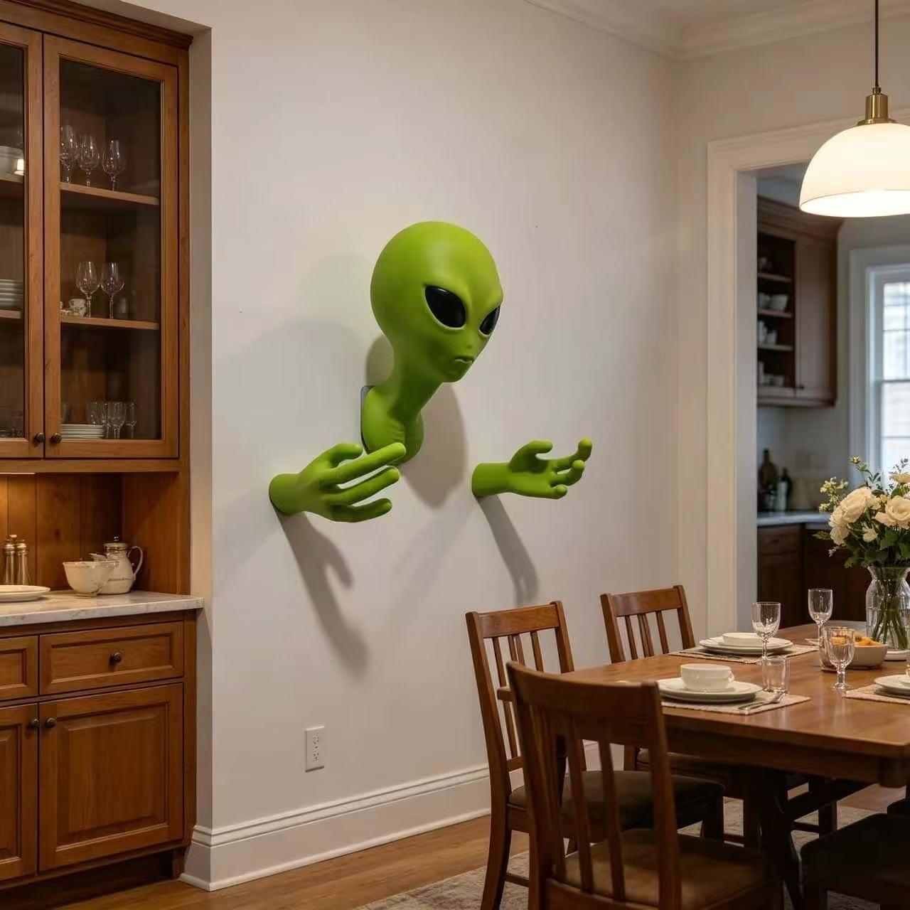 3D Area 51 Alien Wall Sculpture, Weird Aesthetic Sci-Fi Decorative Wall Decor, Trendy Bedroom Living Room Ornament, Halloween Photo Prop Gift for Alien Collectors