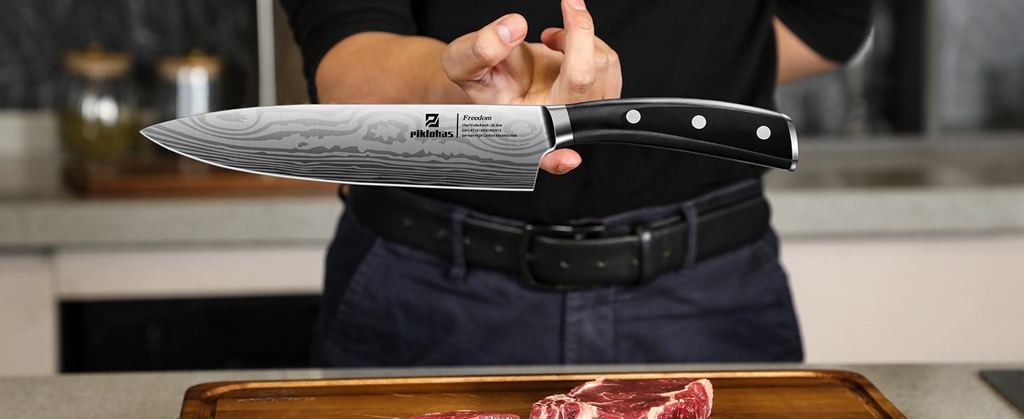 【TikTokShopJumpstart】Kitchen Knife Sets for Kitchen with Block, 17 Pieces with Magnetic Knife Holder, German High Carbon Stainless Steel Damascus Pattern Chef Knives Set with Sharpener, Steak Knives Valentines Day Gift