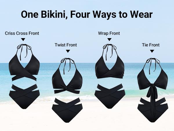 Holipick Two Piece Bikini Sets for Women High Waisted Bikini Push Up Swimsuit Halter Wrap Criss Cross Bathing Suit Triangle Bikini Top Bandage Tie Front Swimsuit with V Cut Bikini Bottoms Twist Front Bikini Top with Full Coverage Bottom