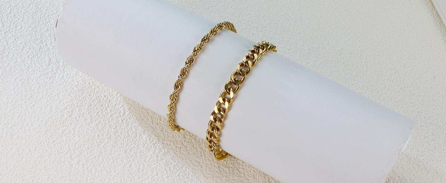 PEALICIOUS Bracelets for Men Jewelry as 2 PCS Silver/Gold Bracelet for Men Chain, 7-10In Stainless Steel Bracelets for Men Fathers Days Gifts for Boys Pulseras Para Hombres Mens Accessories