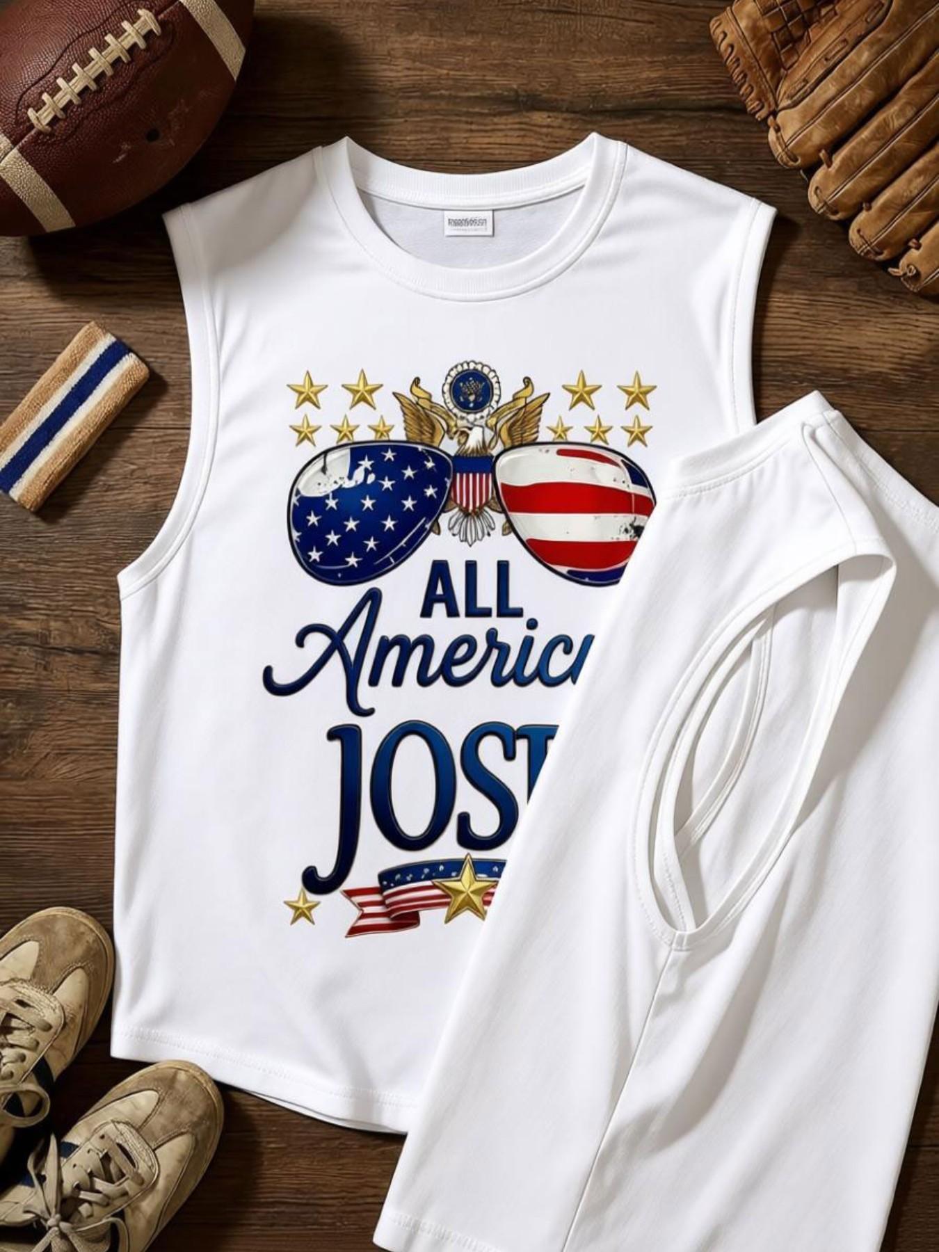 Patriotic Usa Tank Top, Classic Blue Star Stripes, Gold Eagle Logo, Ideal for Independence Day, Summer BBQ, Men's Streetwear