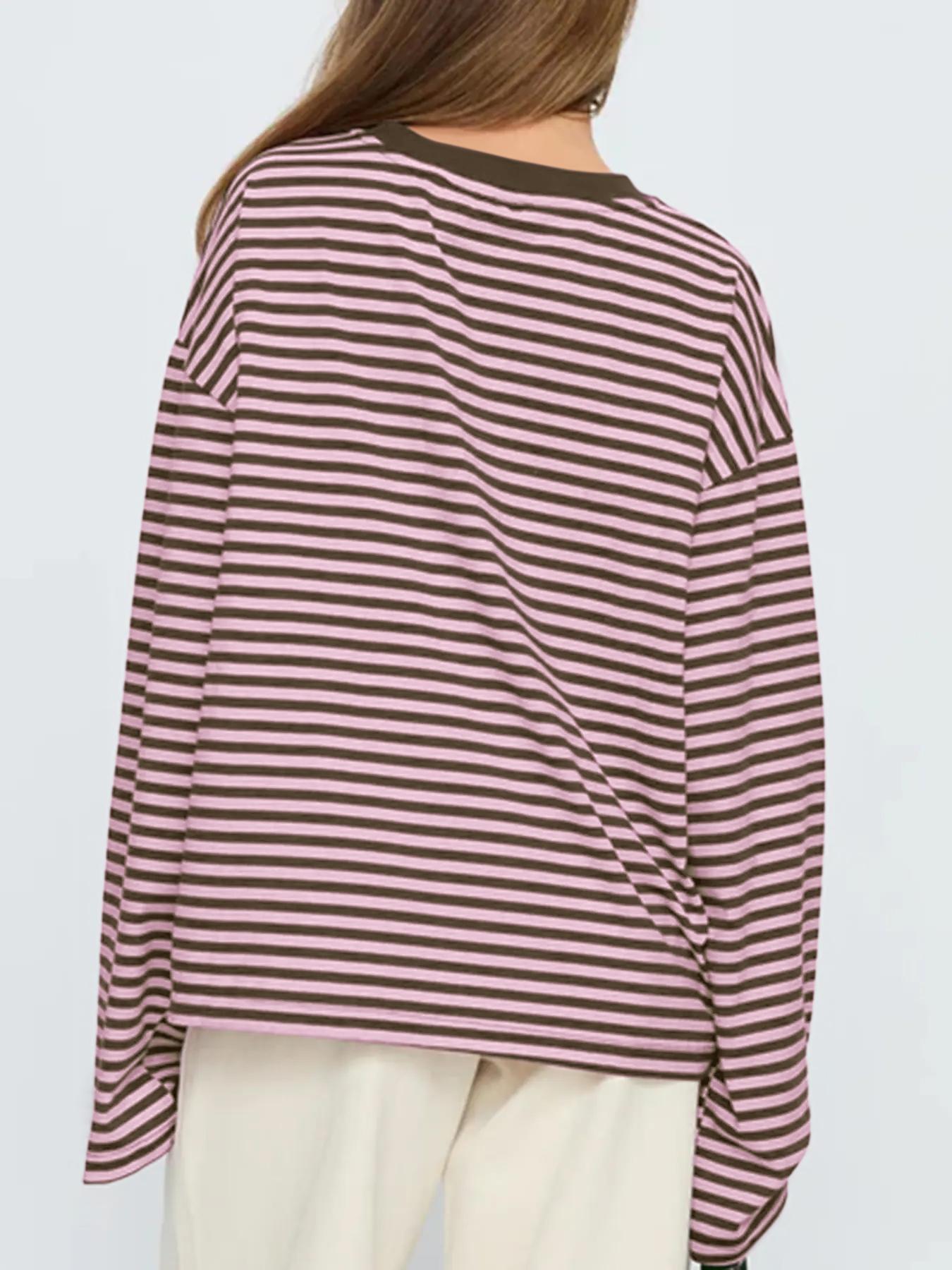 Women's Striped Long Sleeve Loose Top, Casual Versatile Blouse, Stylish Ladies' Fashion Shirt, Perfect for Daily Wear & Layering