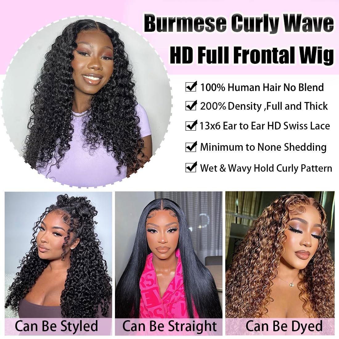 GK Burmese Curly 13x6 HD Lace Frontal Glueless Wigs Kinky Curly Pre Plucked Human Hair for Women Lace Frontal Wigs 180 Density Human Hair with Baby Hair #SummerVibes